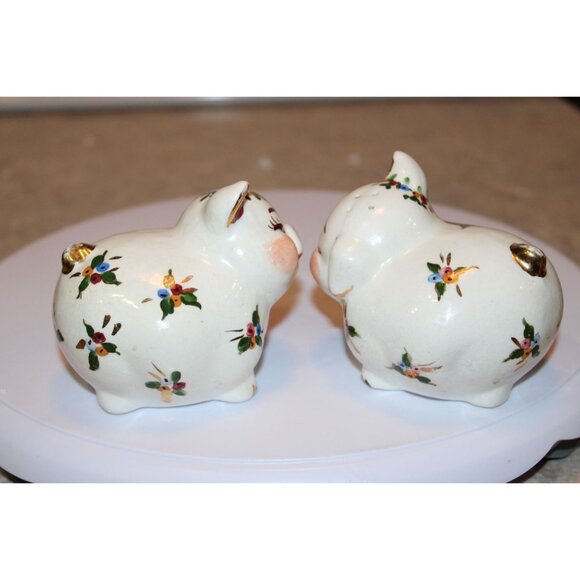 Vintage Floral Painted Pigs Salt, Pepper and Sugar Bowl Set. - Picture 4 of 8